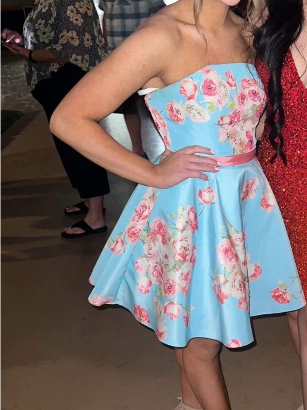 Floral Short Formal with Pink Waistband